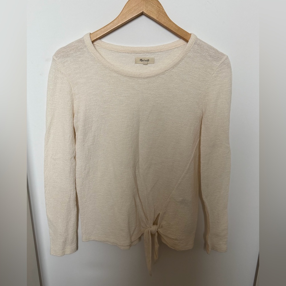 Madewell Cream Tie Front Top Slub Knit Long Sleeve size xsmall - Picture 2 of 9